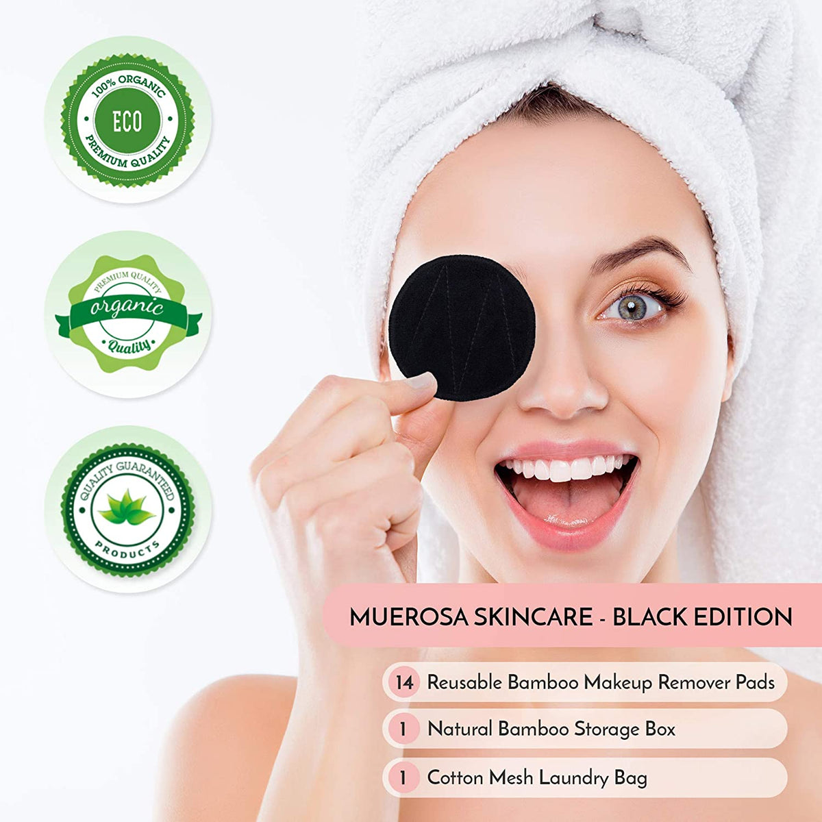 Reusable Bamboo Makeup Remover Pads BLACK EDITION | MUEROSA