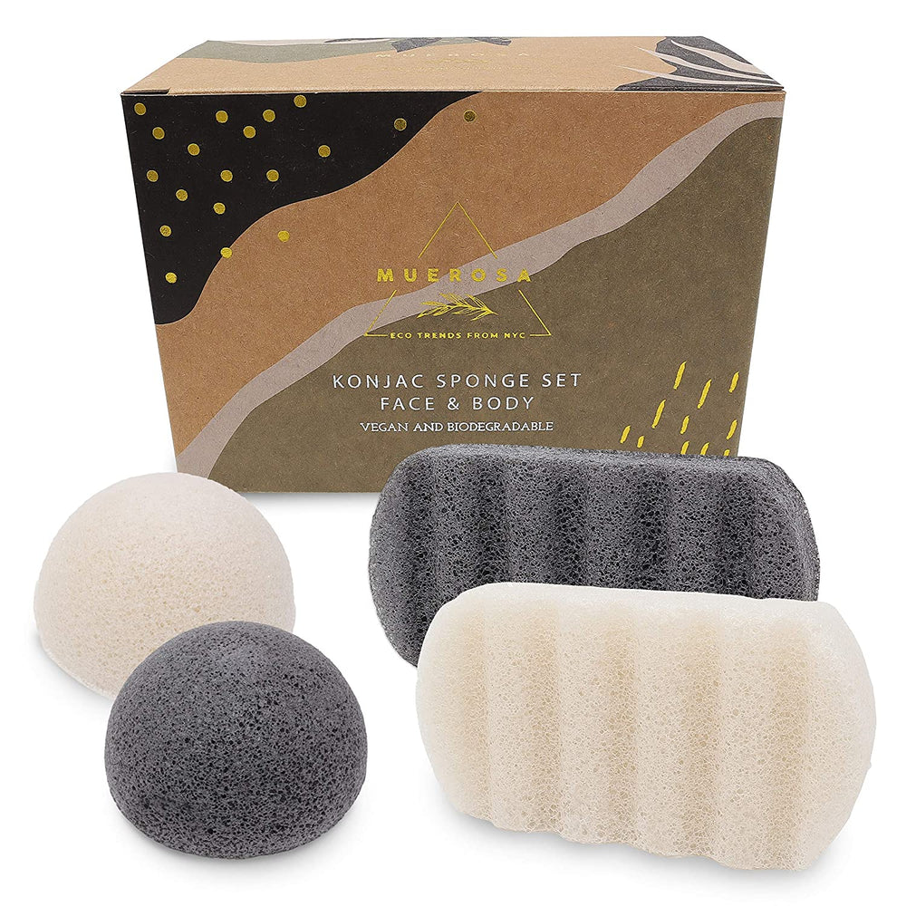 Konjac Sponge Set FACE & BODY Four Natural Konjac sponges for face a